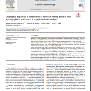 Geographic disparities in cardiovascular mortality among patients with myelodysplastic syndromes: A population-based analysis.