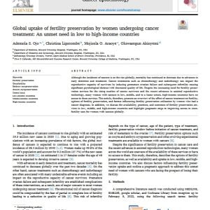 Global uptake of fertility preservation by women undergoing cancer treatment: An unmet need in low to high-income countries