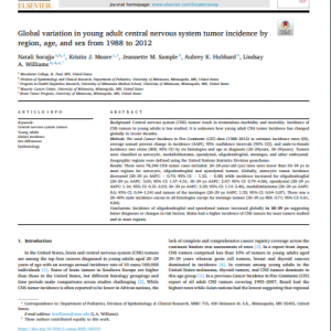Global variation in young adult central nervous system tumor incidence by region, age, and sex from 1988 to 2012