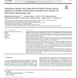 Association of dietary risks, behavioural and lifestyle factors, and the magnitude of disability burden among Australian cancer patients: An observational epidemiology study