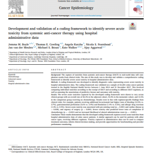 Development and validation of a coding framework to identify severe acute toxicity from systemic anti-cancer therapy using hospital administrative data
