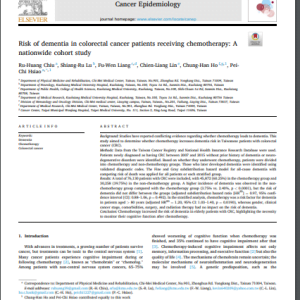 Risk of dementia in colorectal cancer patients receiving chemotherapy: A nationwide cohort study