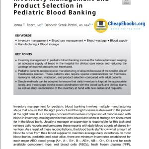 Inventory Management and Product Selection in Pediatric Blood Banking