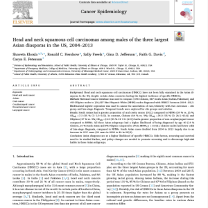 Head and neck squamous cell carcinomas among males of the three largest Asian diasporas in the US, 2004–2013