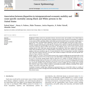 Association between disparities in intergenerational economic mobility and cause-specific mortality among Black and White persons in the United States